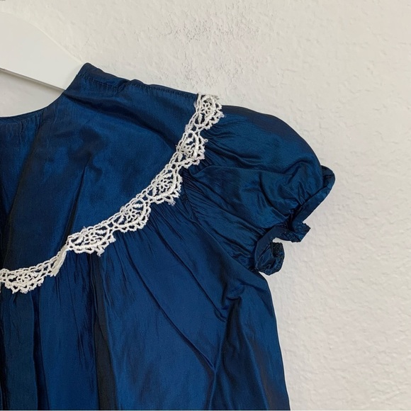 Vintage Jessica McClintock Gunne Sax Baby Taffeta Dress Big Collar Lace - Picture 10 of 17